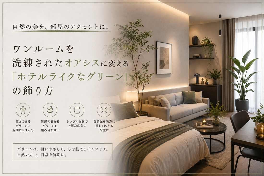 自然の美を、部屋のアクセントに。ワンルームを洗練されたオアシスに変える「ホテルライクなグリーン」の飾り方