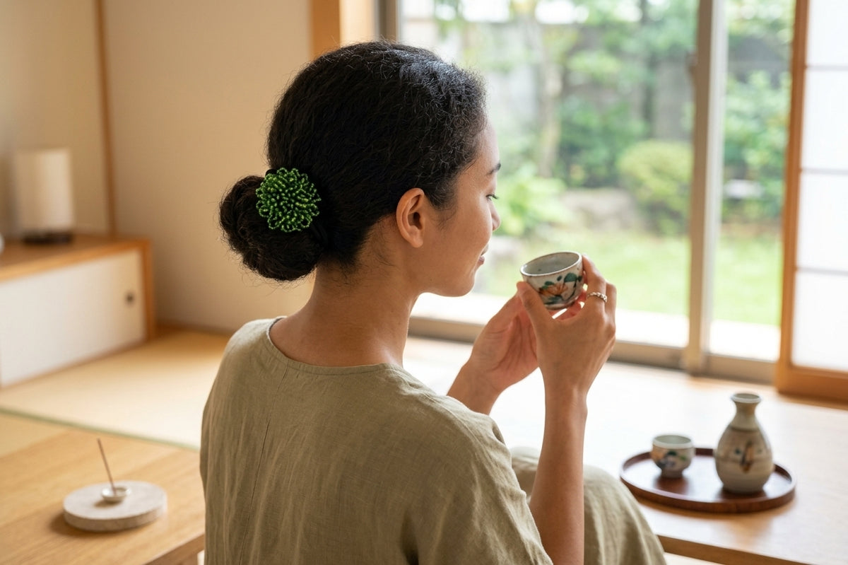 ヘアゴム フラワー［フォレストグリーン］