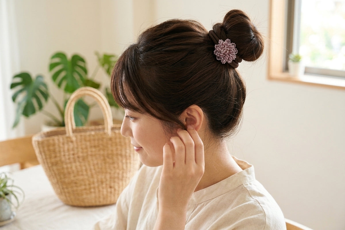 ヘアゴム フラワー［オーロラパープル］